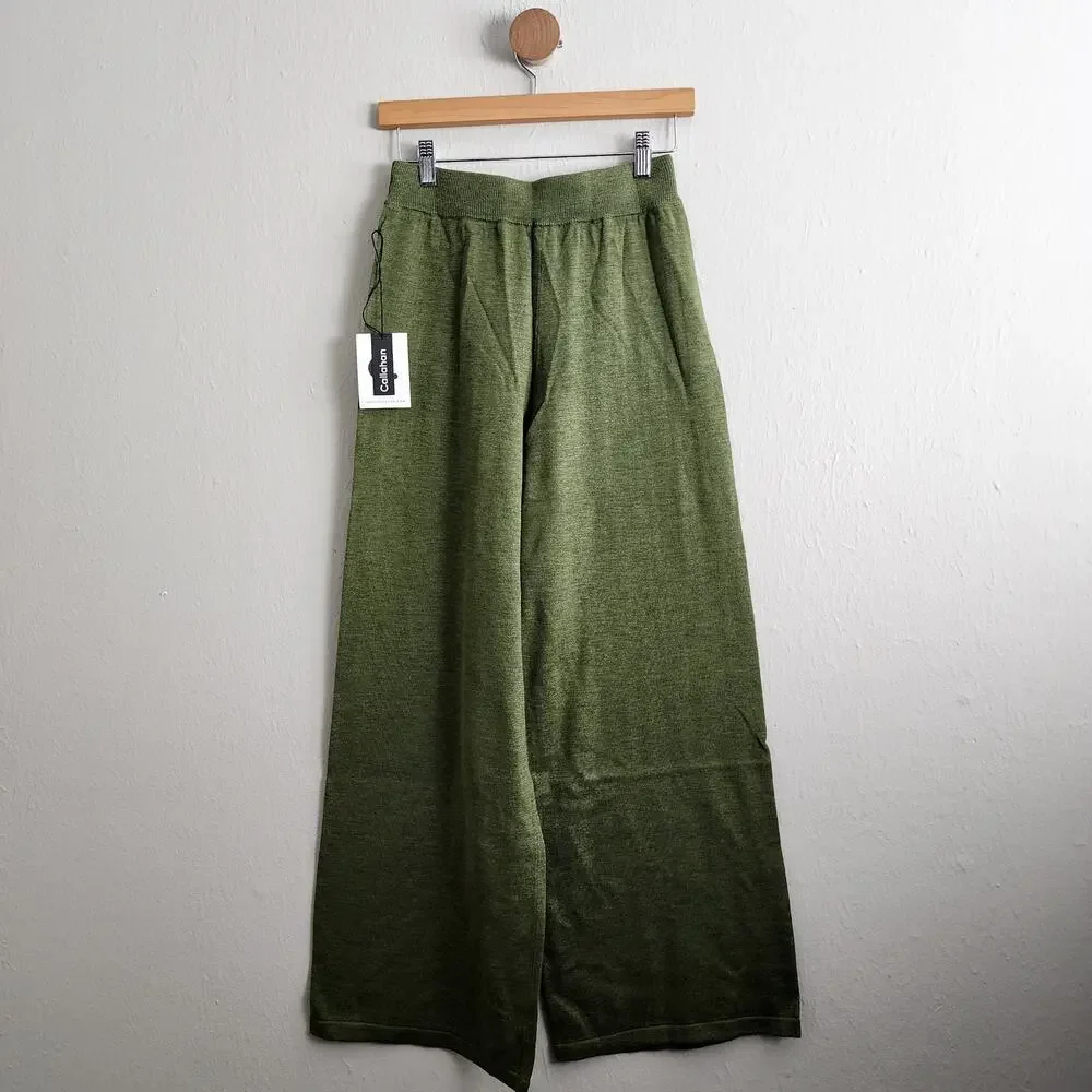 NWT Callahan Knitwear Sage Green Two-Piece Set Revolve One Shoulder Wide Leg S